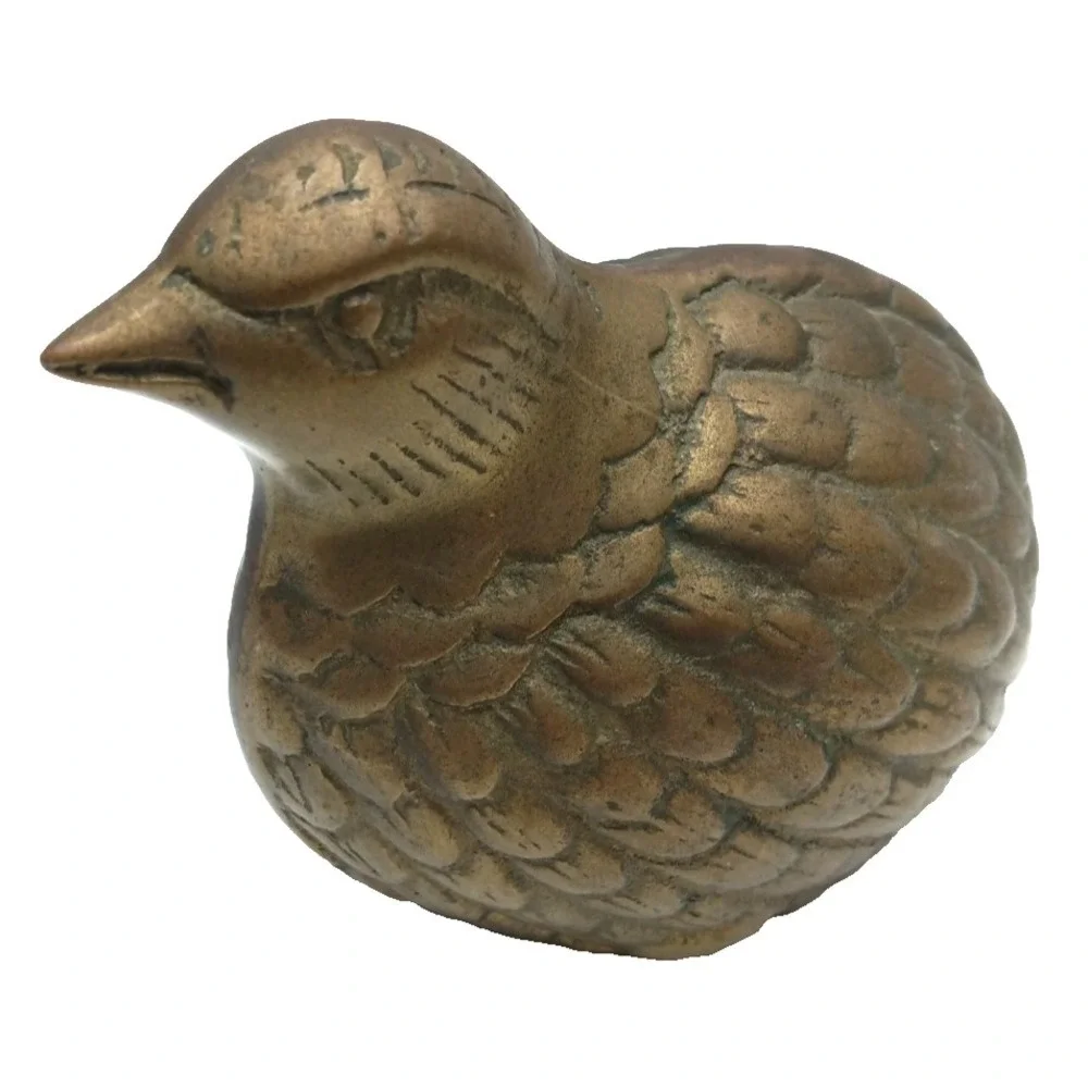Vintage Solid Brass Quail Bird Figurine Paperweight Partridge Heavy 20 oz / 4